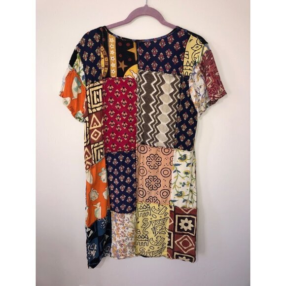 Sacred Threads Size S Dress Patchwork Art to Wear Shift Short Sleeve Mixed Print - Picture 4 of 7